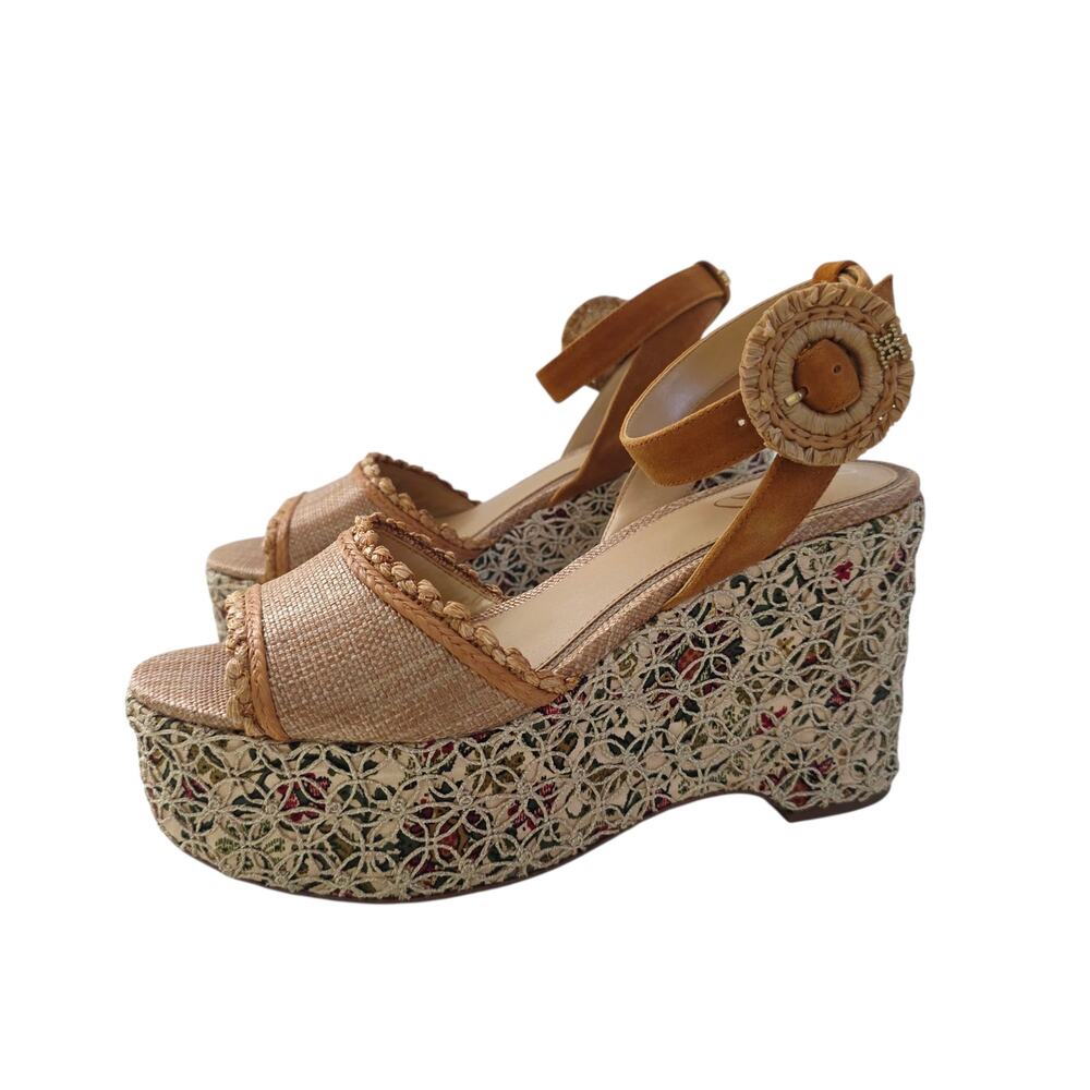 Sam Edelman Tan Floral Amber Espadrille Platform Ankle Strap Sandals Size 9